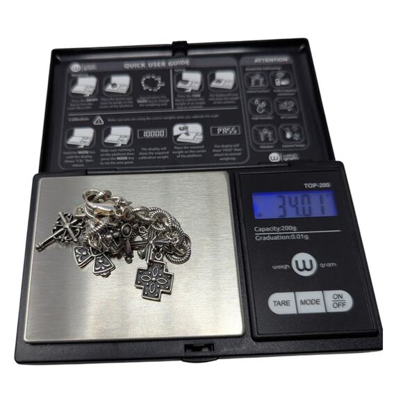 Sterling Silver 925 Cross Charm Bracelet – 8", 34.01g, Multiple Cross Designs - Picture 3 of 4